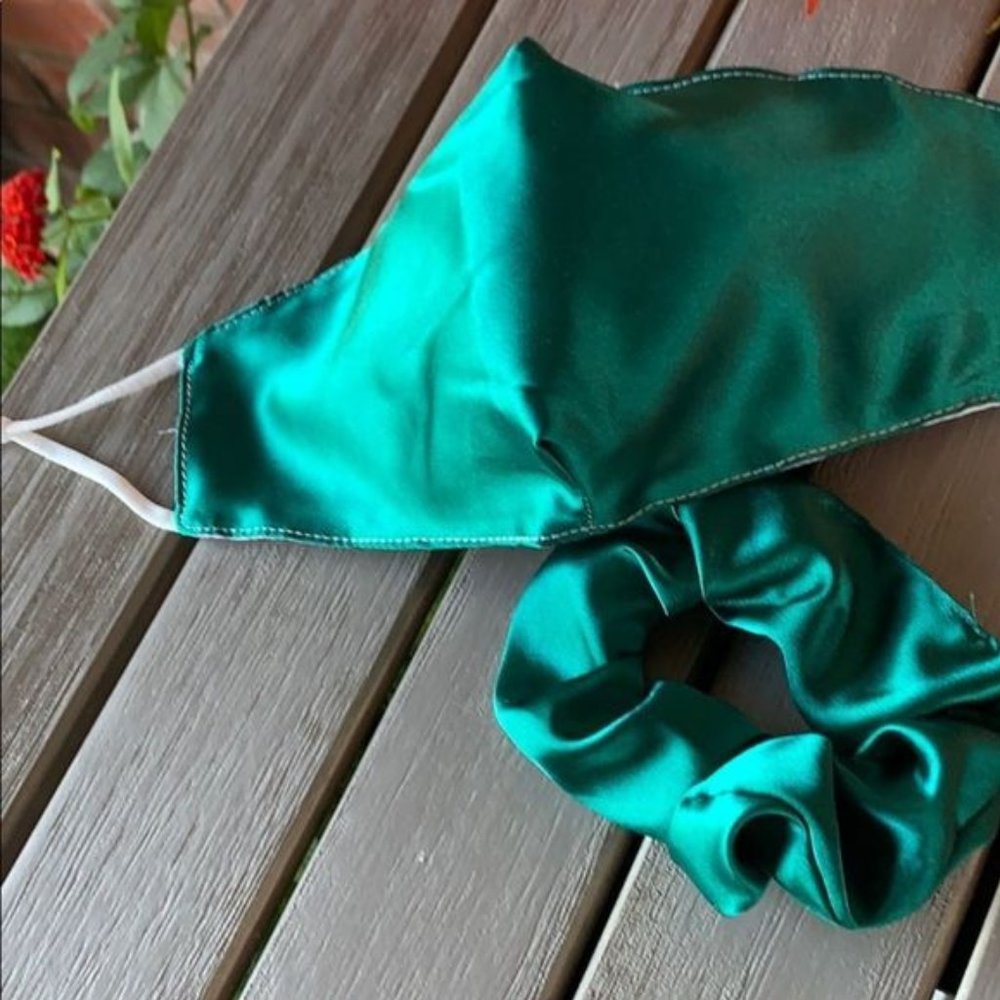 Emerald Green Satin Mask & Scrunchie St Patricks